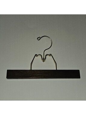 Dark Brown Wooden Clamp Hanger Gold Tone Hook 10" Wide Pants Skirts